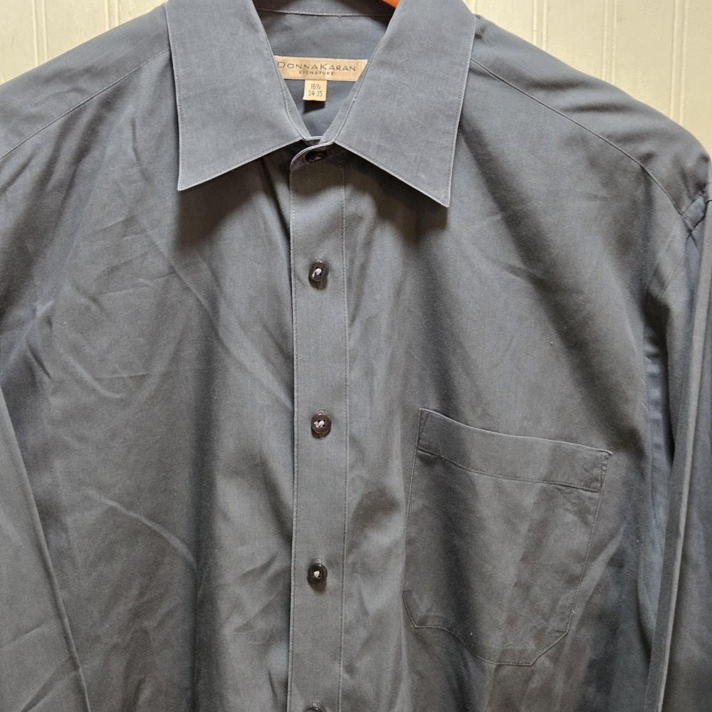 Donna Karan Dress Shirt Mens 16.5 34/35 Gray Solid Classic Long Sleeve